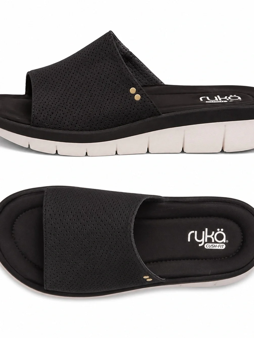 Ryka Ellie Women’s Slide Sandals Black Cush-Fit Comfort Synthetic Size 11W